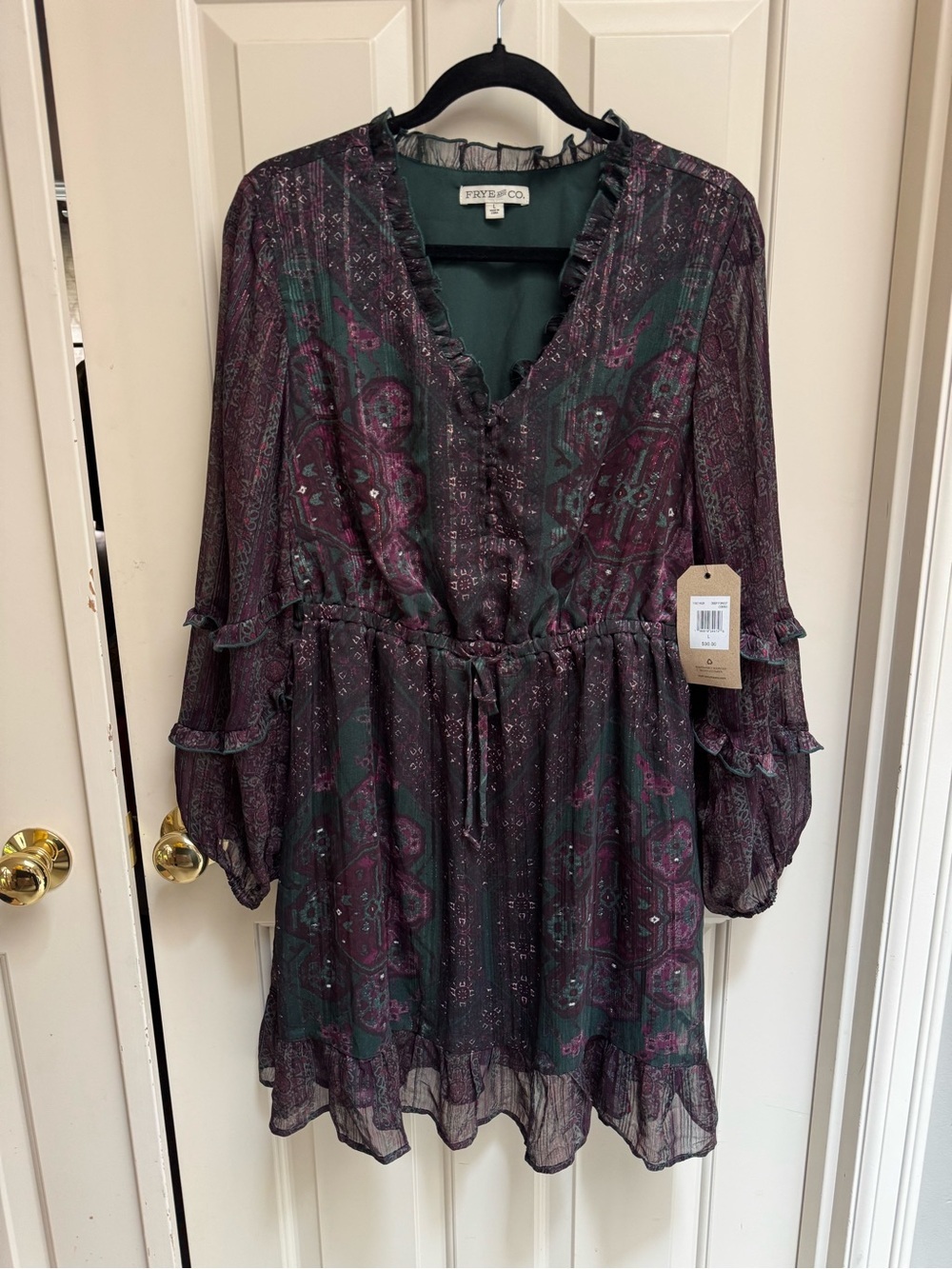 FRYE AND CO. Floral Button Long Sleeve Smocked Dress
